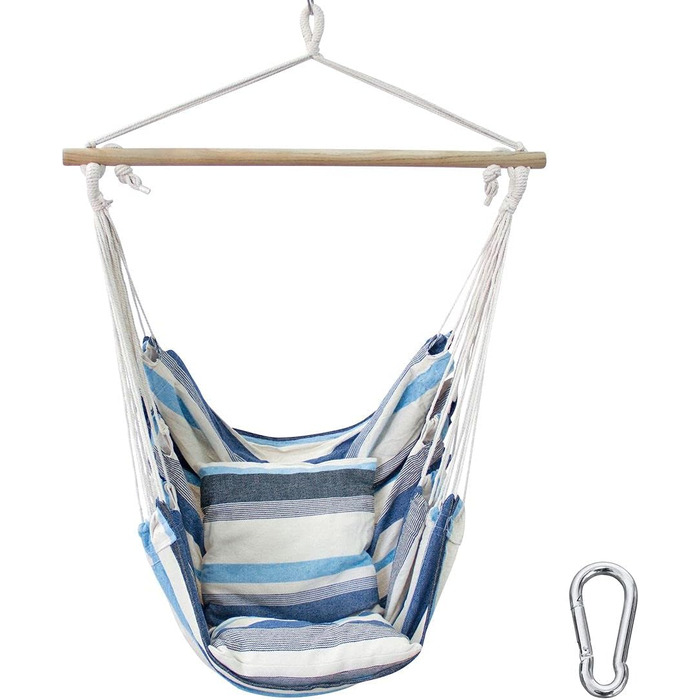 Підвісне крісло з 2 подушками - Гамак для сидіння - Вибір кольору Смарагдовий (зелений) або Aqua (синій) - максимальна вага 240 кг