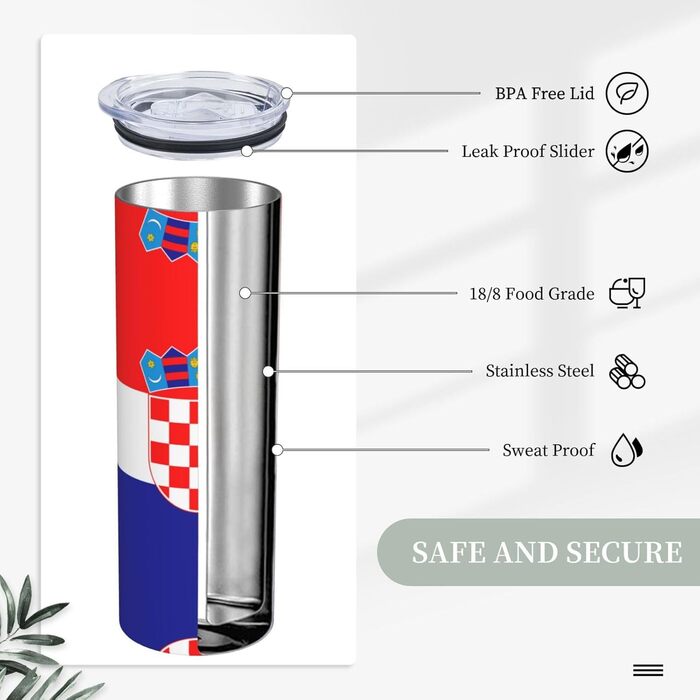 Кухоль з прямою трубочкою, дизайн Прапор Республіки Хорватія, друкований, дорожній кухоль, підходить для кемпінгу, офісу та дому, 590 мл