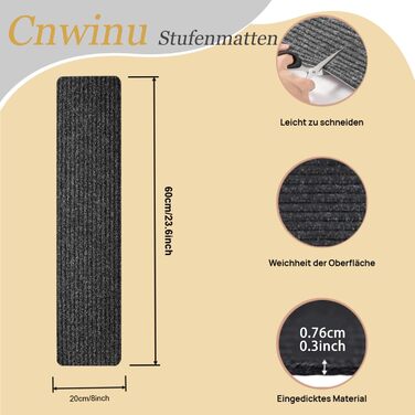 Набір із 15 килимків для сходів, самоклеючі протиковзкі килимки для сходів для використання всередині приміщень, килимок для сходів 6020 см, нековзний килимок для дітей, людей похилого віку та домашніх тварин (хакі)