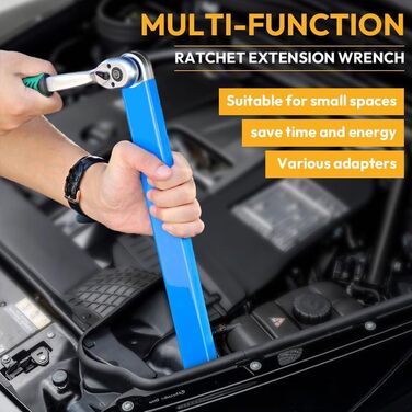 Подовжувач Kayuneed Pro Zero Offset Extension Wrench, 40-сантиметровий подовжувач, готовий до використання торцевий гайковий ключ з адаптерами 1/2'', 1/4' і 3/8' для механічних гаражних майстрів