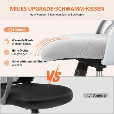 Ергономічне офісне крісло Sweetcrispy, стілець для роботи з поперековою опорою, регульована висота, офісне крісло з підлокітниками, підходить для офісу та спальні, сірий, регульовані підлокітники