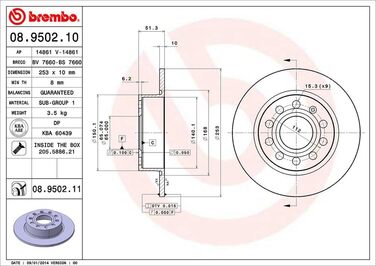 Задні гальмівні диски Brembo 08.9502.11 з УФ-покриттям, 2 шт.