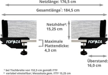 Набір сіток Fofoza TT - професійна сітка для настільного тенісу зі стійким металевим тримачем, 2 сітками та супортом Універсальний набір для пінг-понгу для всіх звичайних столів для настільного тенісу, у приміщенні та на вулиці