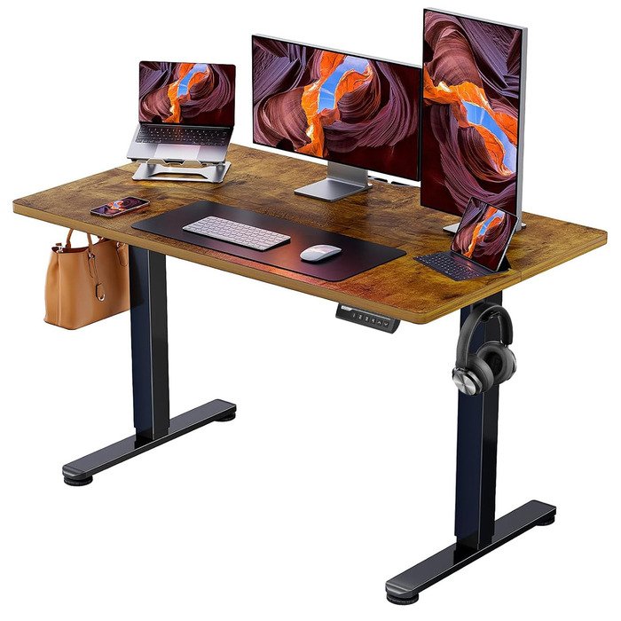 Електрично регульований по висоті стіл 120 x 60 см, Стіл з регульованою висотою та 4 налаштуваннями пам&39яті, розумний стіл для домашнього офісу зі з&39єднувальною пластиною 120 x 60 см, колір вінтажного дерева