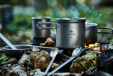 Мм, найдовший титановий кухоль-спорк з довгою ручкою та титановою ложкою, довгий кухоль-спорк та довга чаша-ложка поліровані для приємного відчуття гладкості в роті, постачається з водонепроникним тканинним чохлом., 245