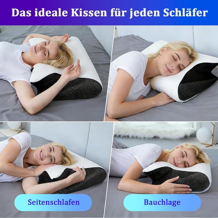 Ергономічна подушка для шиї Curosleep, подушка для шиї з піни з ефектом пам&39яті, подушка проти хропіння для сну на спині, боці та животі, дихаюча та миється (чорна)