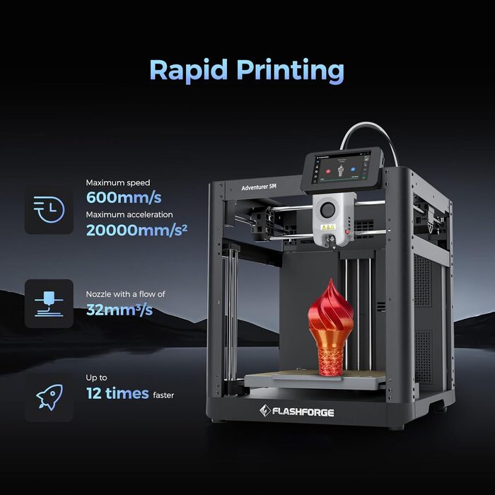 Принтер Flashforge Adventurer 5M з безпомилковим першим шаром, автоматичним вирівнюванням і швидкознімною насадкою, максимальна шв