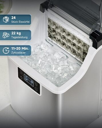 Машина для виробництва кубиків льоду Wilprep маленька з самоочисним льодогенератором 22 кг/24 години машина для морозива з РК-екраном Льодогенератор з нержавіючої сталі для офісу, ресторану, бару, кафе (щоденна продуктивність 22 кг)