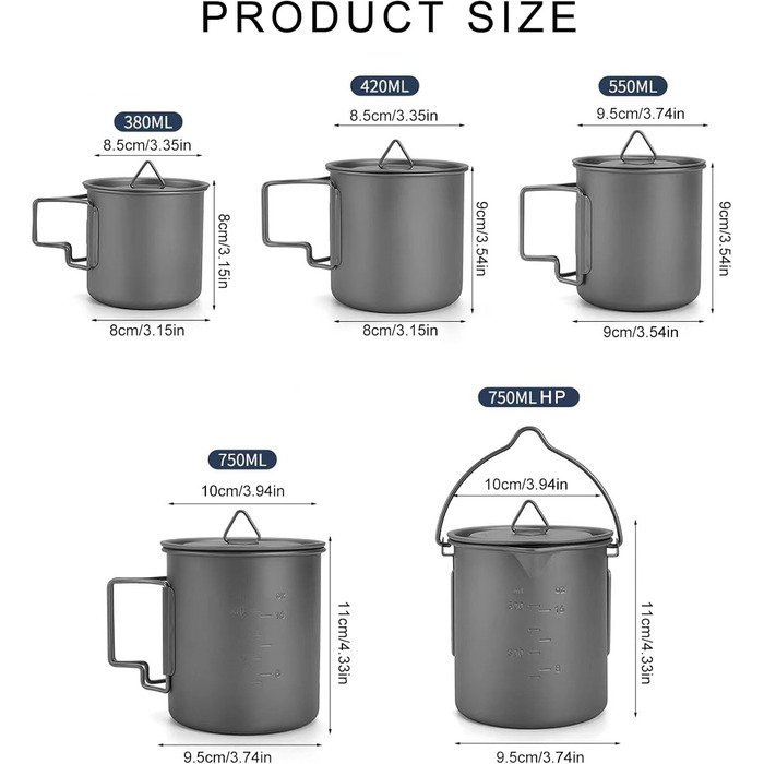 Легкий металевий кухоль з складною ручкою, посуд для пікніка та подорожей, 550 мл