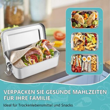 Ланчбокс Onader з роздільниками, нержавіюча сталь, бенто-бокс для дітей та дорослих, контейнер для перекусу знімною перегородкою для пікніка, школи та подорожей, герметичний та придатний для миття в посудомийній машині - 850 мл