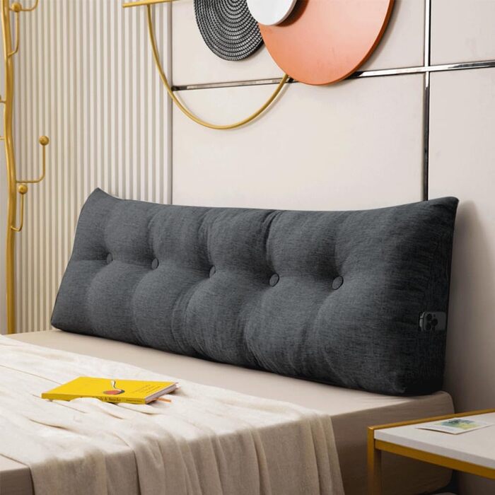 Клиноподібна подушка, трикутна, з поперековою підтримкою, велика подушка для спини, бавовна та льон, подушка для читання для ліжка, знімна подушка для читання (темно-сіра, 160 x 50 x 20 см, бавовна та льон) Темно-сіра бавовна та льон 160x50x20 см