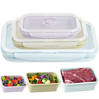 Складаний ланчбокс герметичний, набір з 3-х контейнерів для їжі з силікону 800 мл, 1200 мл, 2000 мл. Ідеально підходить для кемпінгу, пікніків, офісу та кухні.