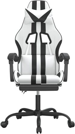 Геймерське крісло з підставкою для ніг, біла та чорна штучна шкіра, регульована спинка та висота, функція повороту на 360 градусів, міцна та брудовідштовхувальна штучна шкіра, міцне 36,5 x 42 см (Ш x Г), чорний колір