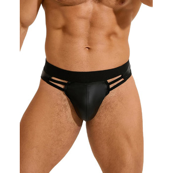 Стрінги чоловічі ohyeahlady, екошкіра (PU), чорні, M