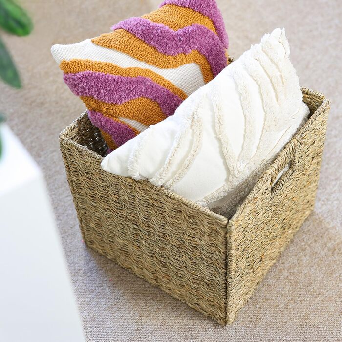 Кошик для зберігання HMF, підходить для полиці KALLAX, плетений кошик з морської трави з ручками Комплект з 4 шт. 32 x 34,5 x 32 см Натуральний, 4 шт. и