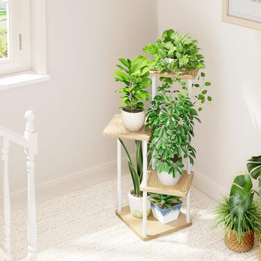 Підставка для рослин Bamworld, підставка для квітів для приміщень, 4-рівнева полиця для рослин, металева підставка для рослин, декор для балкону на відкритому повітрі, квітковий горщик для спальні, кімнатні рослини, стіл для посадки рослин (білий), 4-рівн