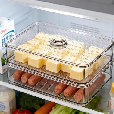 Двошарова коробка для сиру з кришкою контейнер для зберігання сиру, що штабелюється, прозора коробка для зберігання сиру, ковбас, ковбас та інших продуктів у холодильнику, двошаровий контейнер для зберігання сиру на кухні