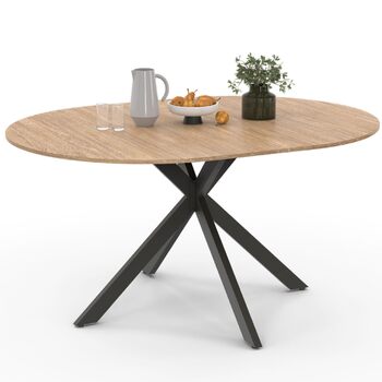 Розкладний круглий обідній стіл ALIX 4-8 персон на ніжках-павуках, дерево та чорний колір, 110-150 см