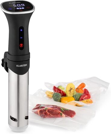 Плита Klarstein Sous Vide, ефективна паличка Sous Vide, плита Sous Vide, 1200 Вт, 20-95C, таймер, керування програмою, сенсорний дисплей, 3D-циркуляція, 10-15 літрів, нержавіюча сталь, чорний