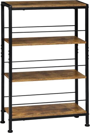 Полиця, Нішева полиця з 4 ярусами, Кухонна полиця для спецій, Вузька полиця-драбина, для кухні-вітальні, Дерево та метал, Вінтажний коричневий та чорний, 50x78x20 см, RGB52shm 50x20x78 Вінтажний коричневий чорний