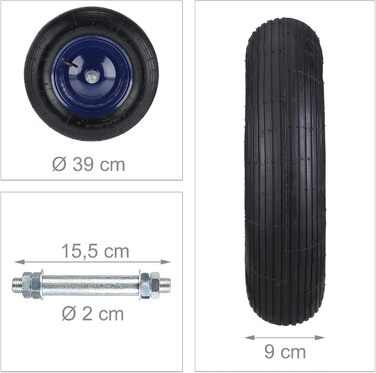 Колесо для тачки Relaxdays 4.80/4.00-8, пневматичне, сталевий диск, з віссю, запасне колесо для тачки, до 120 кг, чорно-синій