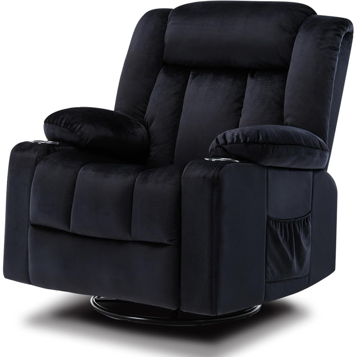 Ручне поворотне крісло-реклайнер для дорослих з регульованою спинкою та підставкою для ніг, крісло-шезлонг на 360 для вітальні, м&39яка тканина, ергономічне, чорний колір