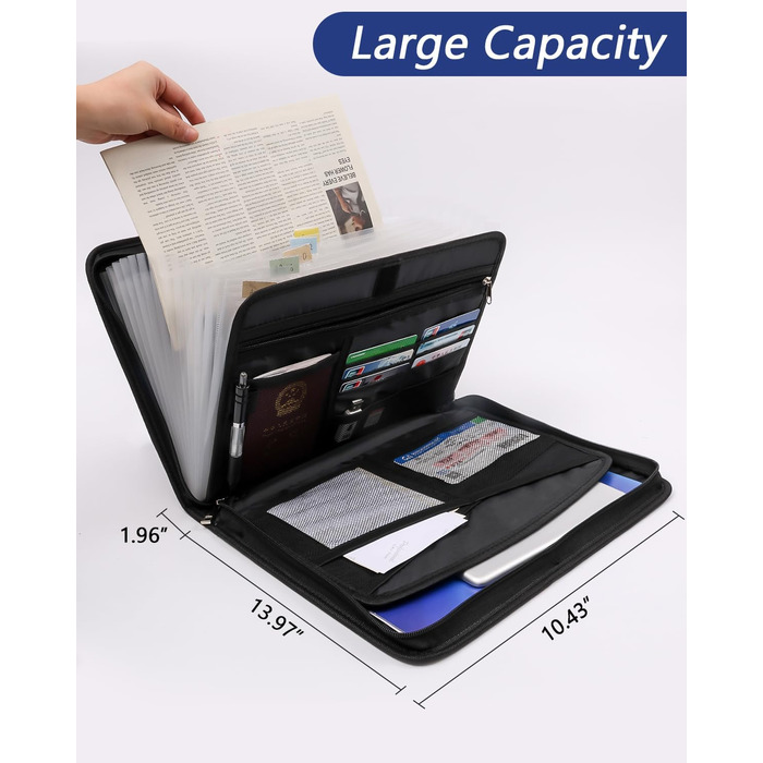Папка для документів формату А4, вогнетривка коробка для документів, водонепроникна сумка для документів з 13 відділеннями та кількома кишенями для офісу, дому, школи, сумка на блискавці для документів та цінностей