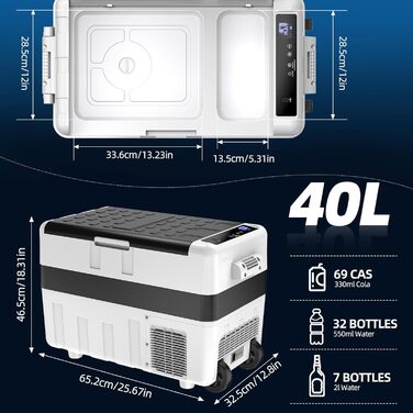 Компресорний холодильний ящик автомобільний 40 л, електричний кемпінговий холодильник 12В 230В з морозильною камерою, двозонний хо