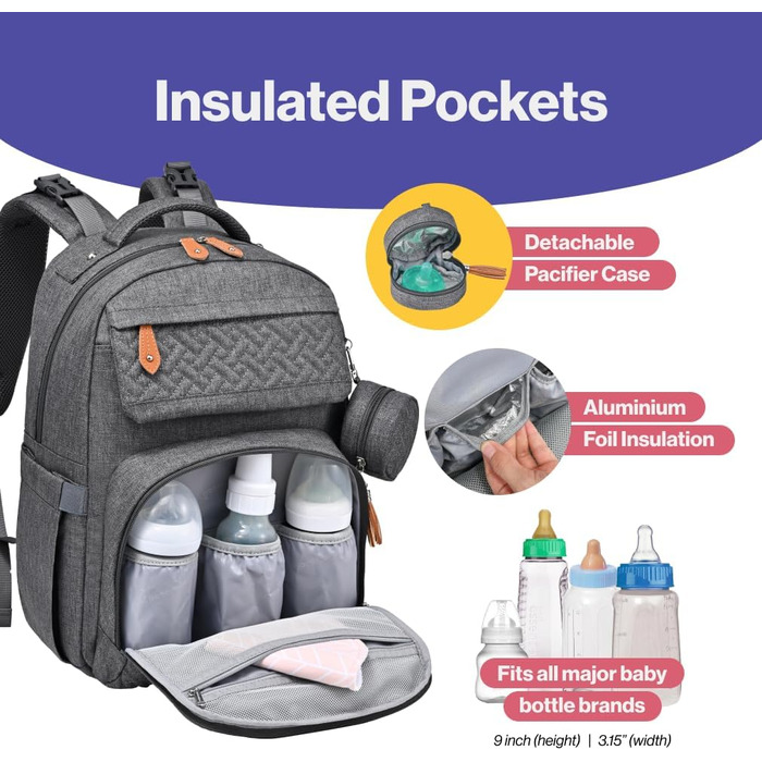 Пеленальний рюкзак, дитячий пеленальний рюкзак лікарняний пологовий дорожній рюкзак з пеленальним килимком та ізольованими кишеням