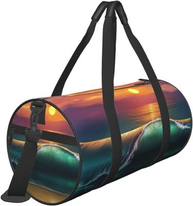 Спортивна сумка для подорожей, принт Захід сонця над морем, чорна, універсальний розмір, сумка на ніч