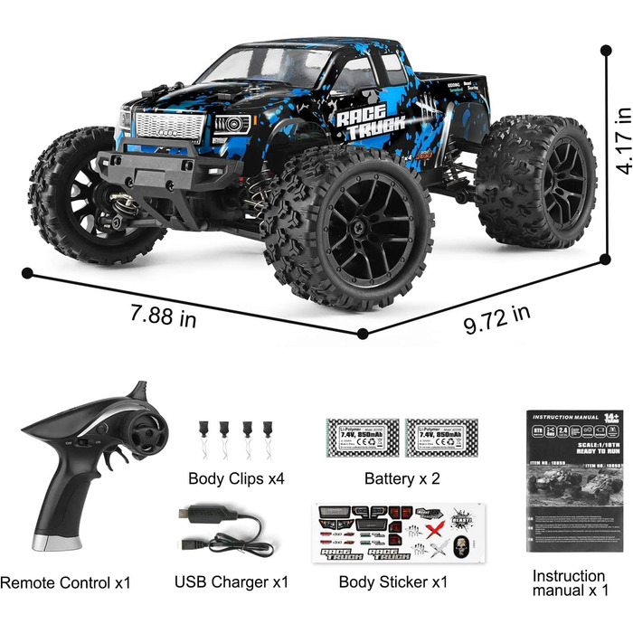 Пульт дистанційного керування автомобілем 1/18 4WD Monster Truck 36 км/год Швидка швидкість Водонепроникний 2,4 ГГц RC позашляховий електричний транспортний засіб RTR з акумулятором 7,4 В для дітей та дорослих