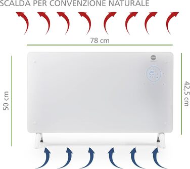 Скляний конвектор MACOM Enjoy & Relax 937 Thermo-Glas, елегантний обігрівач із загартованого скла, швидкий нагрів, 1000/2000 Вт, Tlc, 24-годинний таймер, термостат, настінний монтаж (кріплення в комплекті)