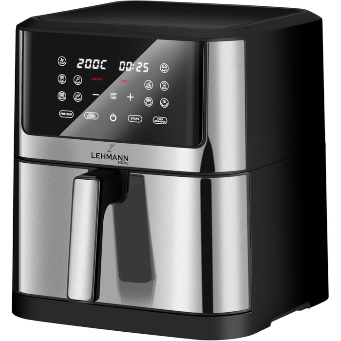 Фритюрниця Lehmann LHODF-1880 8 л XXL, фритюрниця 1800 Вт з 10 програмами, фритюрниця без олії до 200C, фритюрниця з таймером, сенсорним екраном і функцією зневоднення
