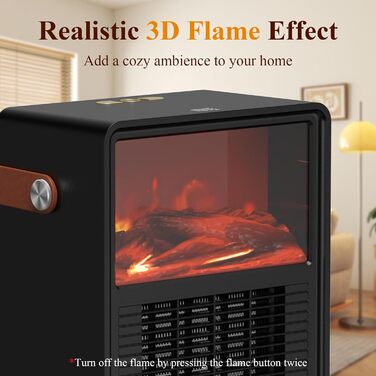 Електричний вентилятор-обігрівач Minthouz 1200 Вт/800 Вт, керамічний обігрівач з 3D-ефектом полум&39я, регульований термостат, енергоефективний, із захистом від перегріву та перекидання для спальні та офісу