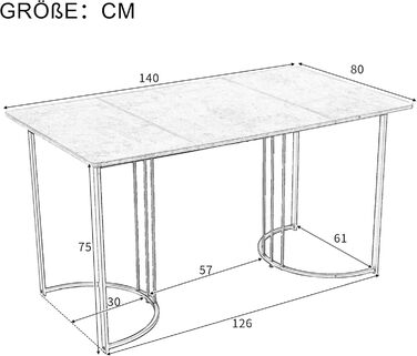 Обідній стіл Merax 140x80 см, прямокутний обідній стіл з мармуровим візерунком, для 4-6 осіб, металевий каркас, регульовані ніжки столу, підходить для ресторану, вітальні, кухні, холу, білий/чорний 03/білийчорний 140 x 80 см