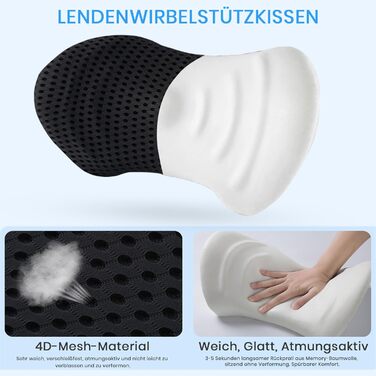 Поперекова опорна подушка для офісних крісел та автомобільних крісел, подушка для спини з піни з ефектом пам&39яті з регульованим ремінцем, ергономічна поперекова опорна подушка для автомобільних крісел та офісних крісел, чорна