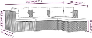 Садові меблі 4 шт. з подушками, середній диван, кутовий диван, табурет для ніг, диванний набір, диван, лаунж, садовий набір, садовий диван, садовий набір, полі ротанг, сірий, сірий та антрацит
