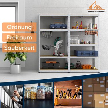 Металевий стелаж 180x70x30 см, оцинкований 5 полиць МДФ вантажопідйомність 875 кг полиця для зберігання, полиця для майстерні, полиця для підвалу, надміцна полиця, оцинкована 180x70x30 - МДФ