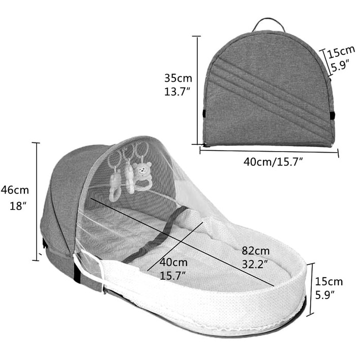 Дитяче ліжечко-переноска, дитяче ліжечко-переноска, портативне дитяче ліжечко-переноска, сумка для сповивання дитячого ліжечка, складне дитяче ліжечко 2 в 1 з москітною сіткою, дорожнє ліжечко, дитячий шезлонг, для малюків, зелений