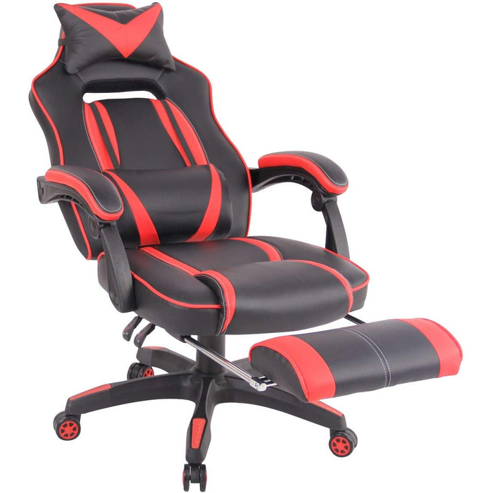 Ігрове офісне крісло CLP з підігрівом та оббивкою зі штучної шкіри Ігрове крісло з підставкою для ніг Регульована висота Комп&39ютерне крісло з підлокітниками, колір чорний/червоний