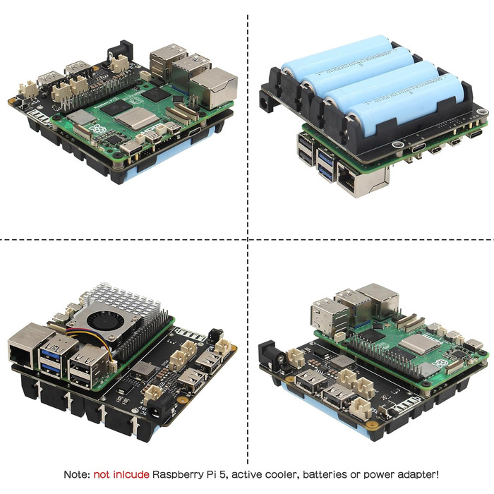 ДБЖ Geekworm Raspberry Pi 5 (X1202), 4-елементний ДБЖ на 18650 (макс. вихід 5,1 В 5 А) з широким входом 6-18 В Автоматичне ввімкнення Безпечне вимкнення Виявлення втрати потужності