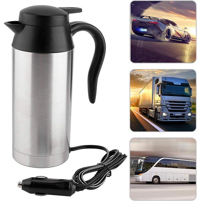 Автомобільний електричний чайник з підігрівом сталева пляшка кружка 12В 750мл з нержавіючої сталі