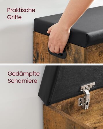 Лавка для взуття VASAGLE із сидінням, лавка для зберігання речей, м&39яка, 3 відкриті відділення, відділення під подушкою сидіння, взуттєва полиця для вітальні, коридору, вантажопідйомність до 136 кг, вінтажно-коричневий колір LHS30BX 80B см вінтажно-кори