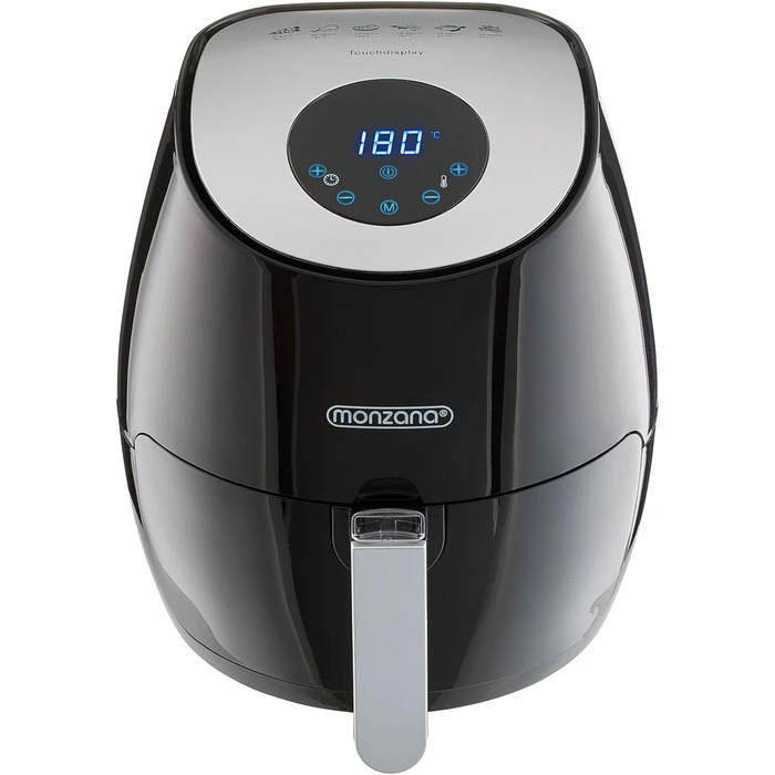 Фритюрниця MONZANA Цифровий світлодіодний сенсорний дисплей 3.6 л без мастила 6 програм Фритюрниця з антипригарним покриттям Духовка з гарячим повітрям чорна