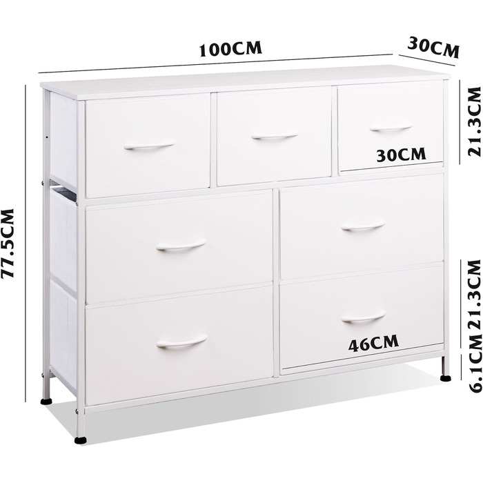 Комод WLIVE з 7 шухлядами з тканини, комод для спальні, комод для вітальні, з міцним сталевим каркасом, білий