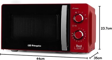 Мікрохвильова піч Orbegozo MI 2121, ємність 20 літрів, 6 рівнів потужності, таймер, програма розморожування, 700 Вт, червоний