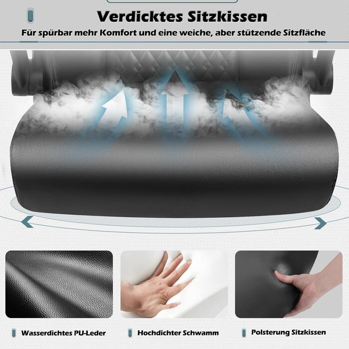 Ергономічне офісне крісло Waleaf з високою спинкою та функцією гойдання, відкидні підлокітники, регульоване по висоті поворотне крісло з колесами для офісу, дому, чорне