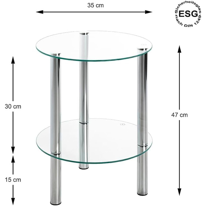 Журнальний столик HAKU Furniture, хром, метал, безпечне скло - Розміри В 47 см x Ø 35 см, Стиль Сучасний 47 x 35 см Хром