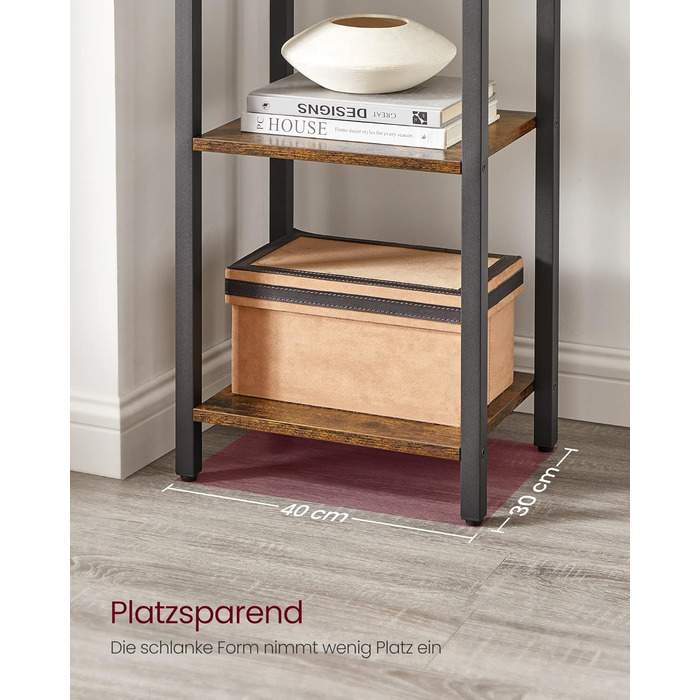 Полиця, книжкова шафа, полиця для DVD, з 6 полицями, офісна полиця, відкриті полиці, для офісу, вітальні, спальні, кухні, 30 x 40 x 186 см, вінтажний коричневий-чорнильний чорний LLS101B01 6 полиць (40Ш x 186В см) вінтажний коричневий чорнильний чорний