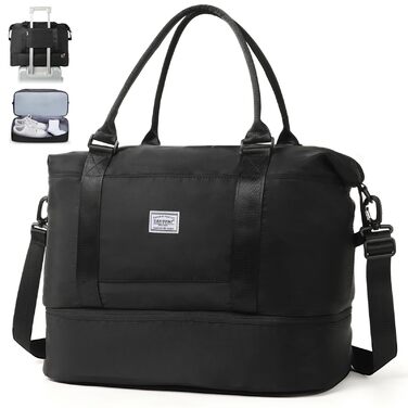 Дорожня сумка TANTOMI Ручна поклажа, Жіноча спортивна сумка, 46x23x32 см, Сумка для ручної поклажі, Сумка на вихідні, Водонепроникна дорожня сумка, Сумка для тренувань, Сумка для лікарні, Сумка для народження, Підходить для відпочинку, Кемпінгу, Чорна 1-2